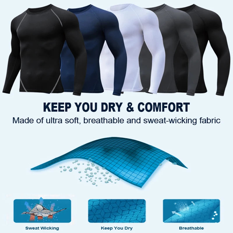 Spider Print Compression Shirt for Men Sporty Quick Dry Long Sleeve
