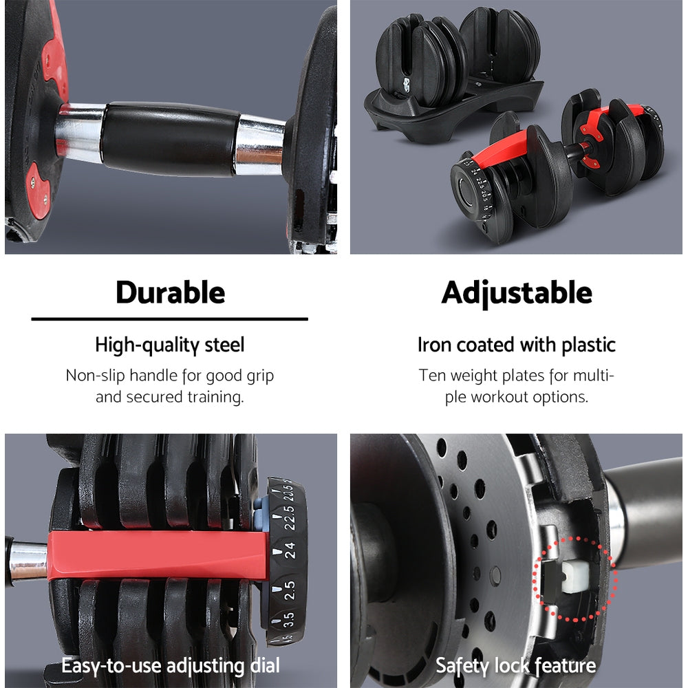 Everfit Adjustable Dumbbell 24kg – 15 Weight Combinations