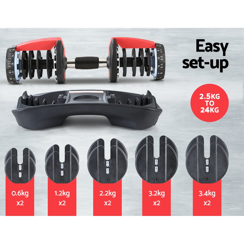 Everfit Adjustable Dumbbell 24kg – 15 Weight Combinations