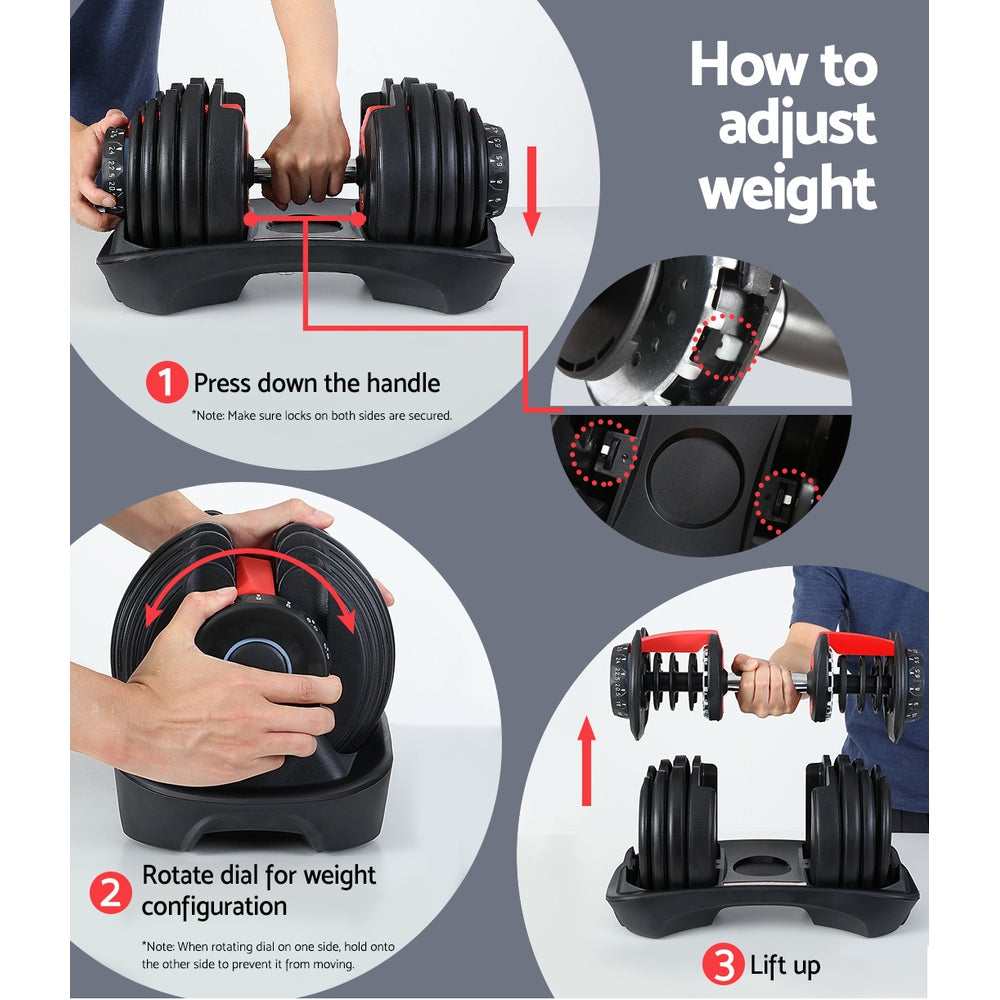Everfit Adjustable Dumbbell 24kg – 15 Weight Combinations