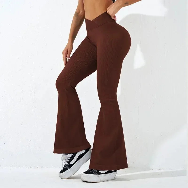 Sexy Slim Flared Pants Cross Waist Legging Women Seamless Gym Running