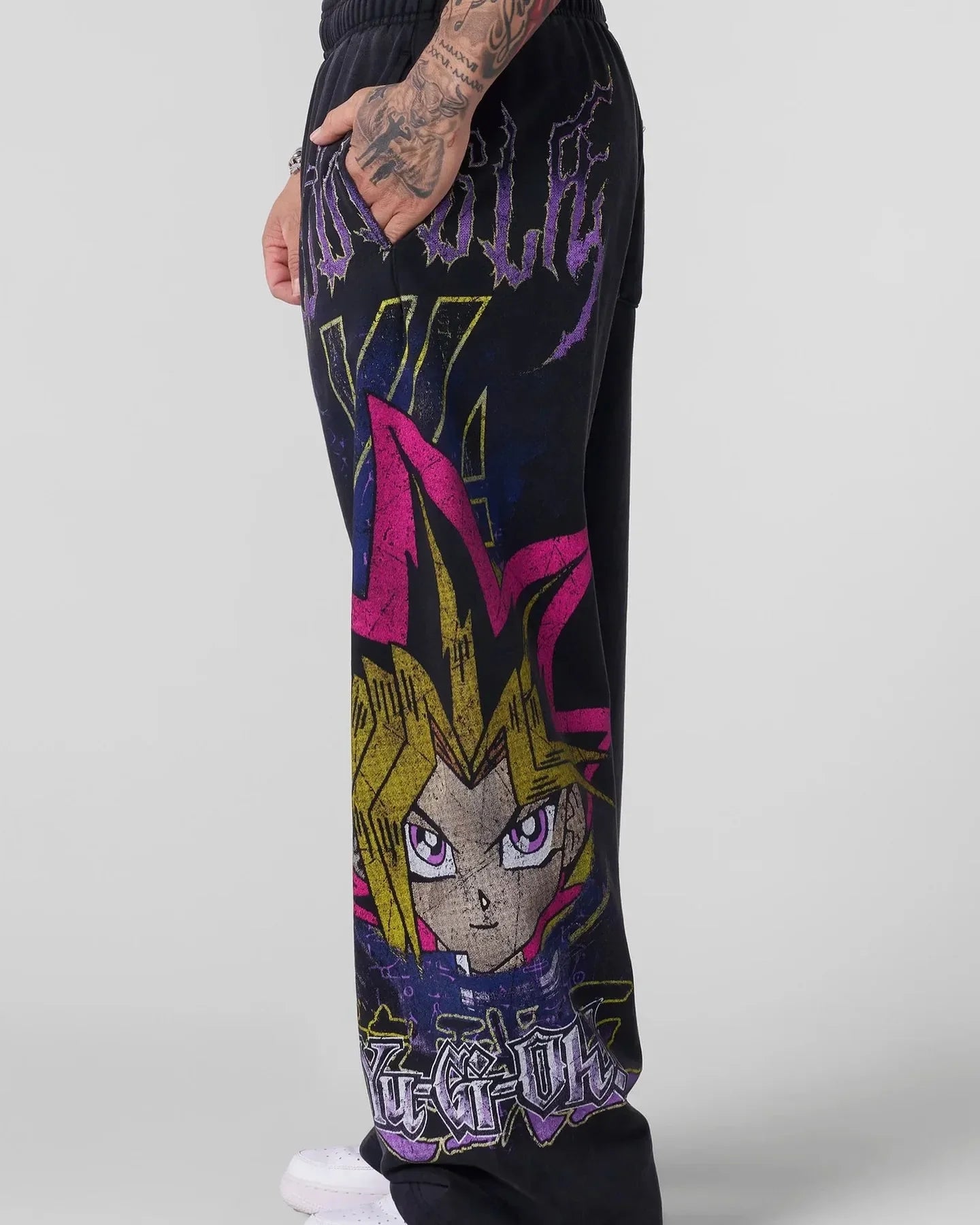 Anime Graphic Sweatpants — Oversized Loose Fit Cotton Streetwear Pants (Blue Dragon / Yugi Design) - ALMASTRONG