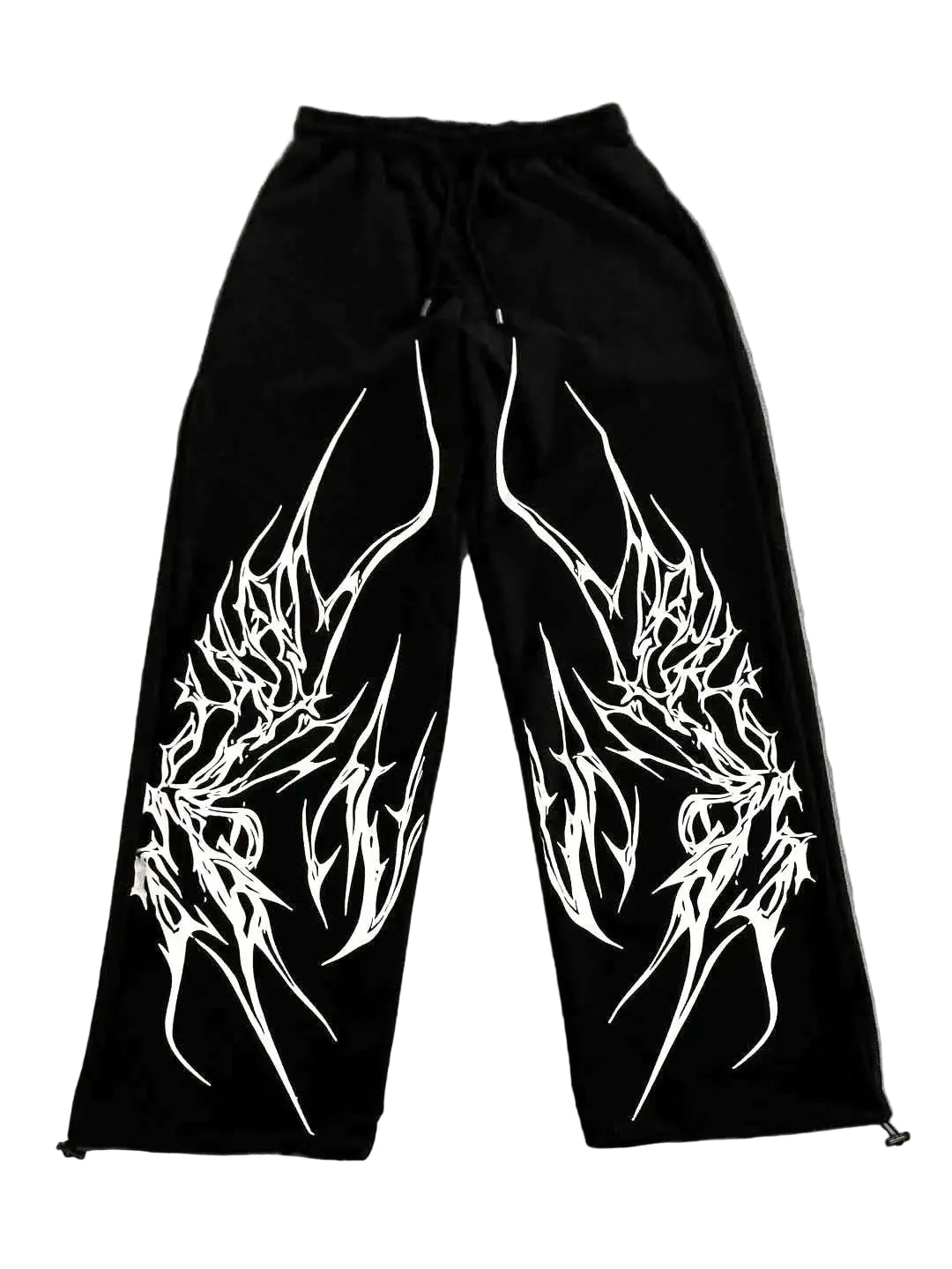 Summer New Dark Gothic Style Black Loose White Thorn Flame Printed Casual Versatile Men's and Women's Large Pants - ALMASTRONG