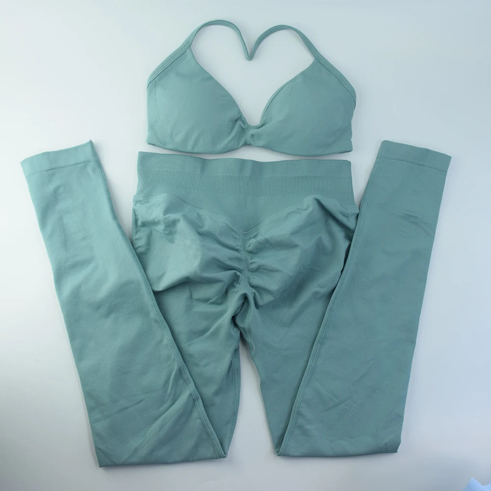 ALMASTRONG Women’s 2PCS Strappy Sports Bra Set – Seamless High-Support Gym Top