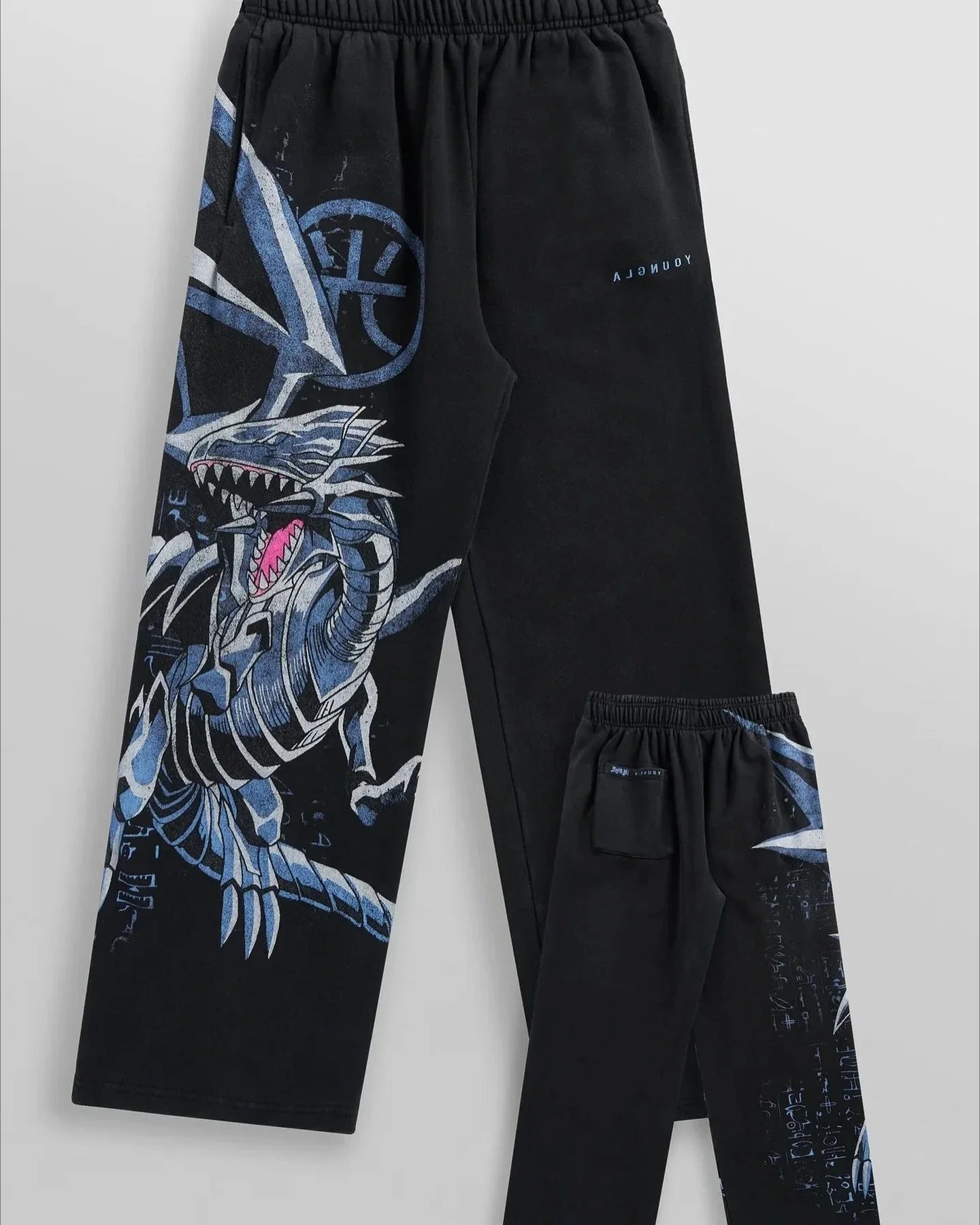 Anime Graphic Sweatpants — Oversized Loose Fit Cotton Streetwear Pants (Blue Dragon / Yugi Design) - ALMASTRONG