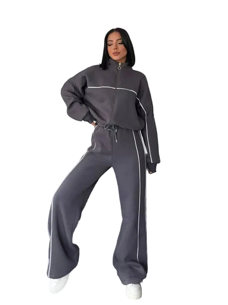 womens clothing 2 pieces set Casual Sports Suits Long Sleeved Half High Collar Cardigan Sweater Trouser Tracksuit Women Clothing - ALMASTRONG