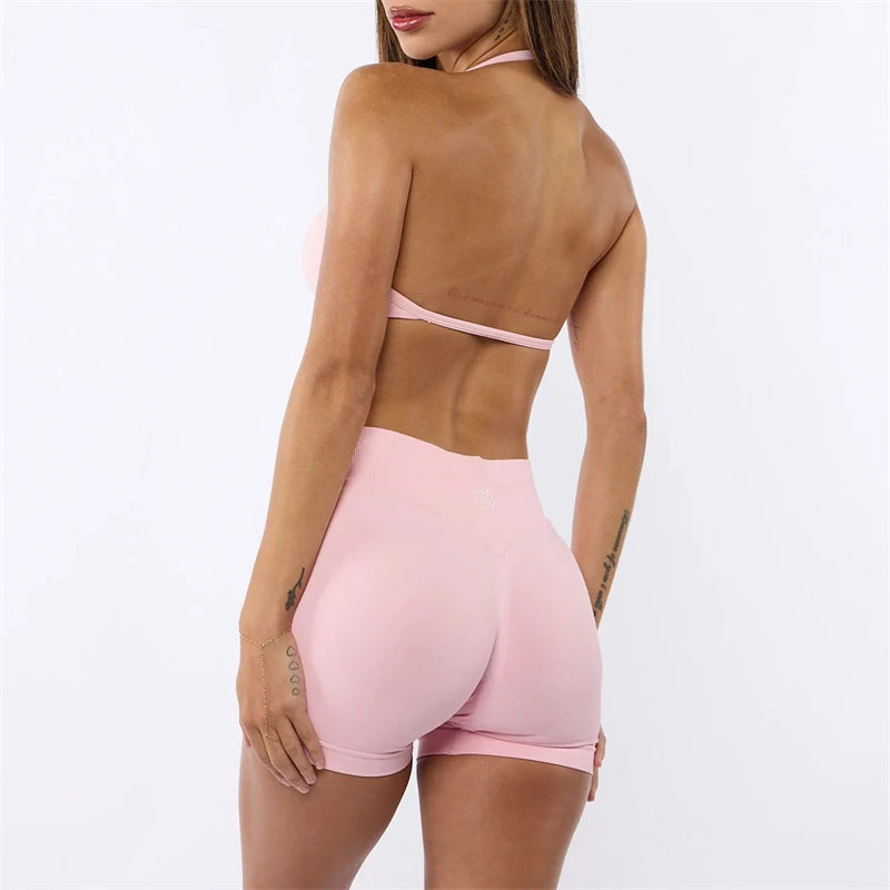 Bum Impact Bra and Shaping Short Set Women Backless Bra & Sports Shorts Sexy Female Seamless Yoga Sportswear Underwear Clothes - ALMASTRONG