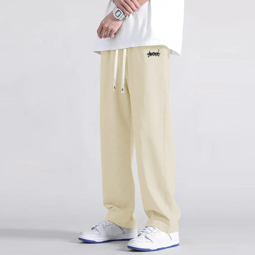Men's solid color straight leg jogging pants, suitable for casual
