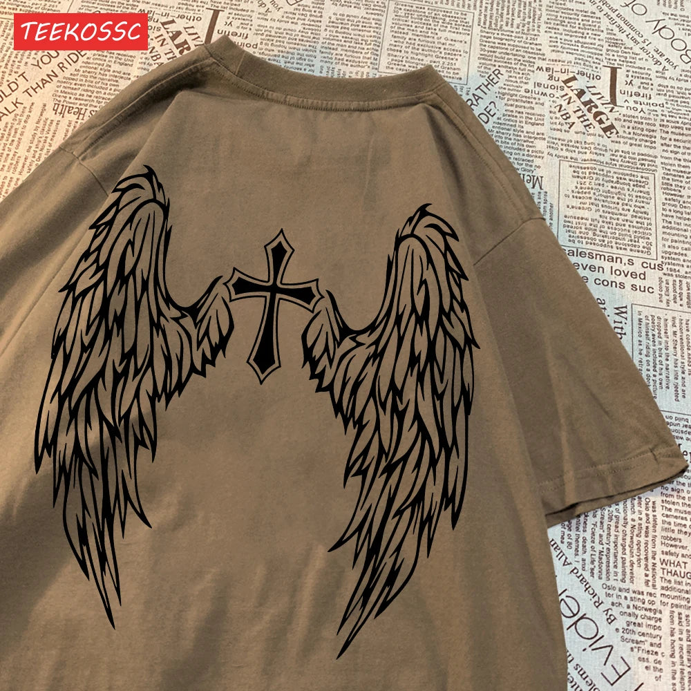 ALMASTRONG Women’s Casual Cotton T-Shirt – Funny Wings Print Oversized Tee
