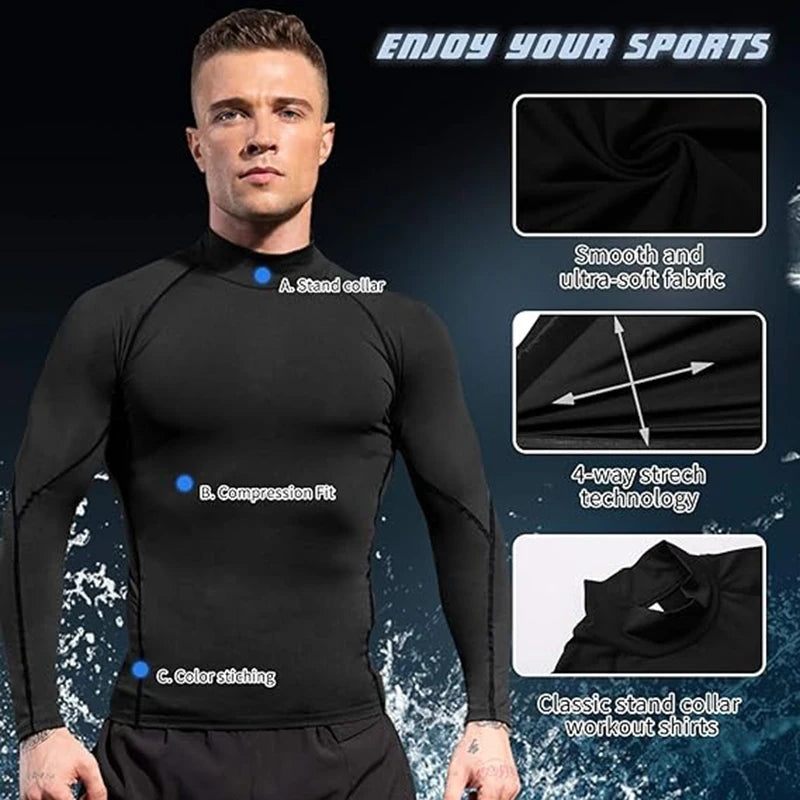 Men's Turtleneck Quick dry Long-Sleeved Compression Long Sleeved