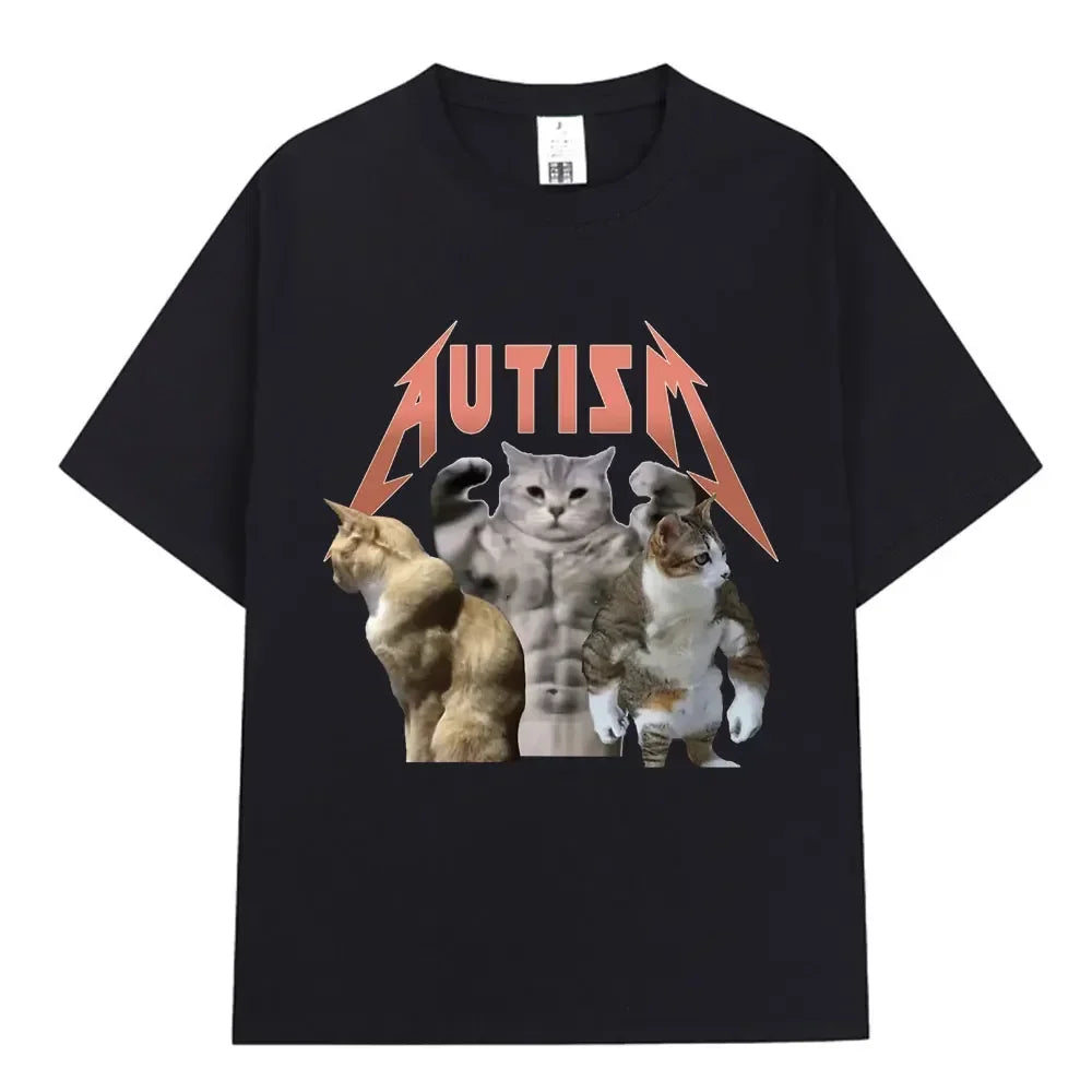 Buff Cats Autism Memory T-shirt Fitness Gym Fashion Hip Hop Short