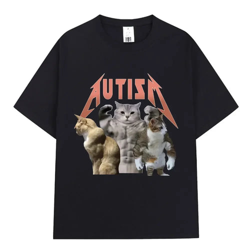Buff Cats Autism Memory T-shirt Fitness Gym Fashion Hip Hop Short