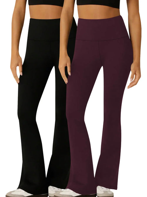 2 Pack Women's Super Soft Flare Pants High Waisted Tummy Control