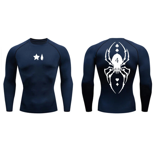 Spider Print Compression Shirt for Men Sporty Quick Dry Long Sleeve