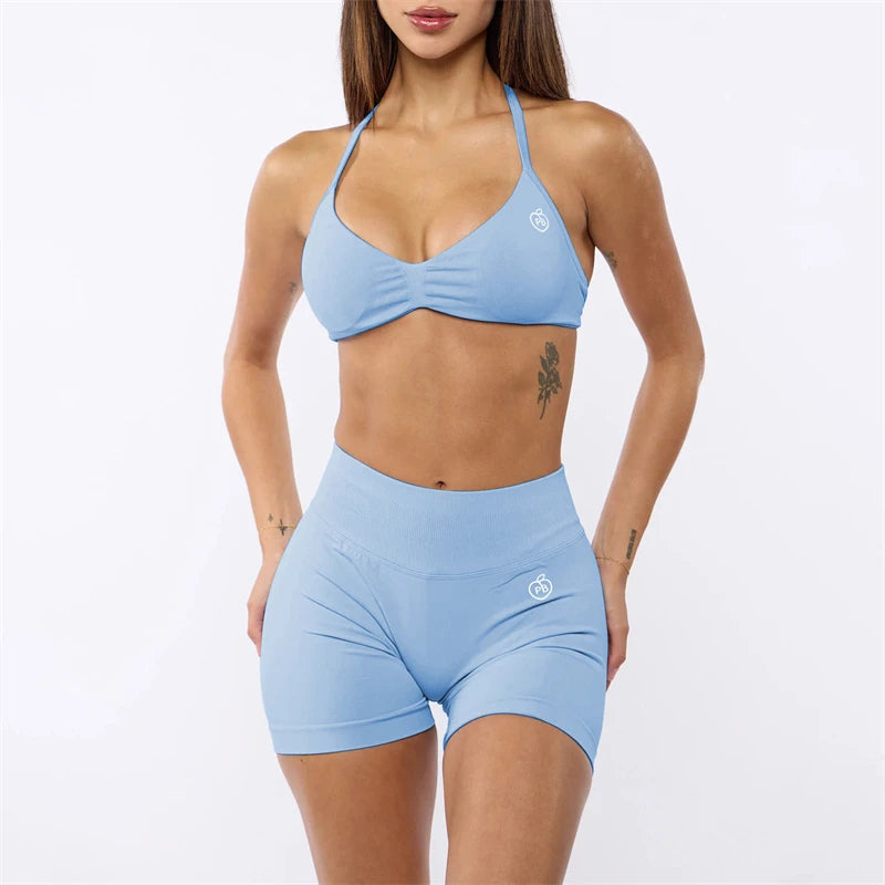 Bum Impact Bra and Shaping Short Set Women Backless Bra & Sports Shorts Sexy Female Seamless Yoga Sportswear Underwear Clothes - ALMASTRONG