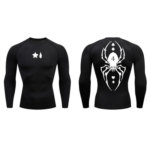 Spider Print Compression Shirt for Men Sporty Quick Dry Long Sleeve