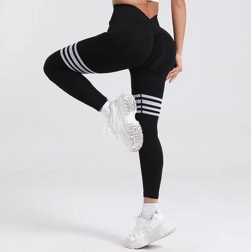 Women V Back Line Leggings Gym Fitness Athletic Workout Elastic