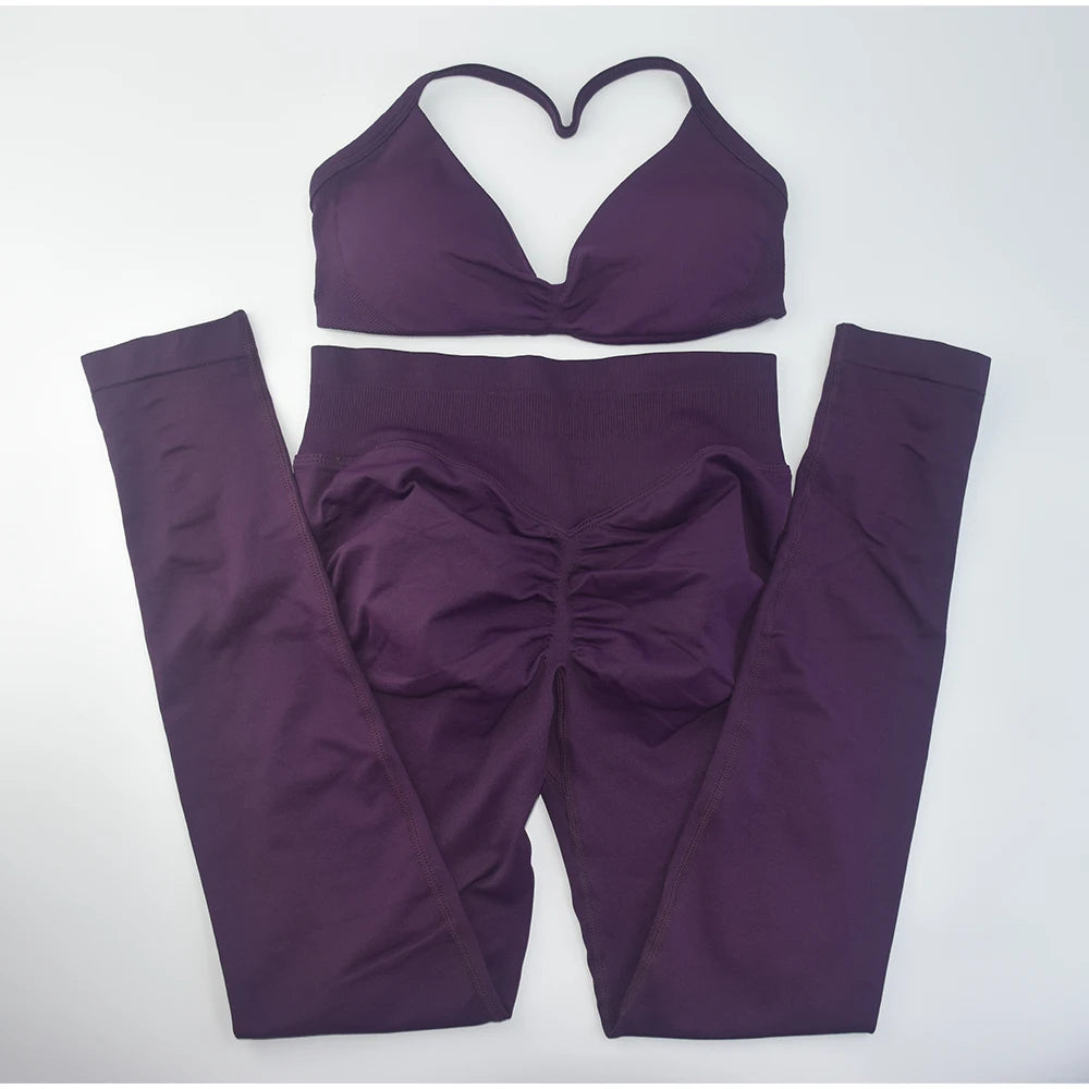 ALMASTRONG Women’s 2PCS Strappy Sports Bra Set – Seamless High-Support Gym Top