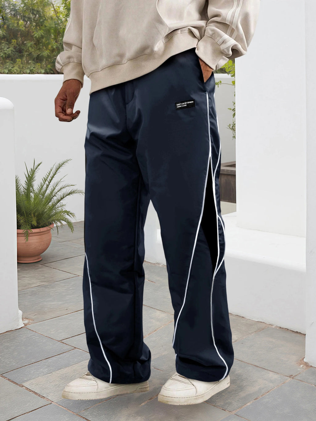 Men's Patchwork Wide Leg Pants Fashionable Casual Contrast Color Loose Sewing Elastic Waist Pants - ALMASTRONG