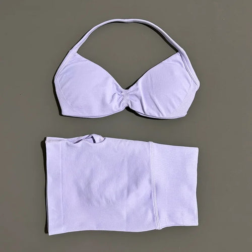 HISTELLO Gym Set 2 Piece Women Strappy Yoga Bra Top Workout Scrunch