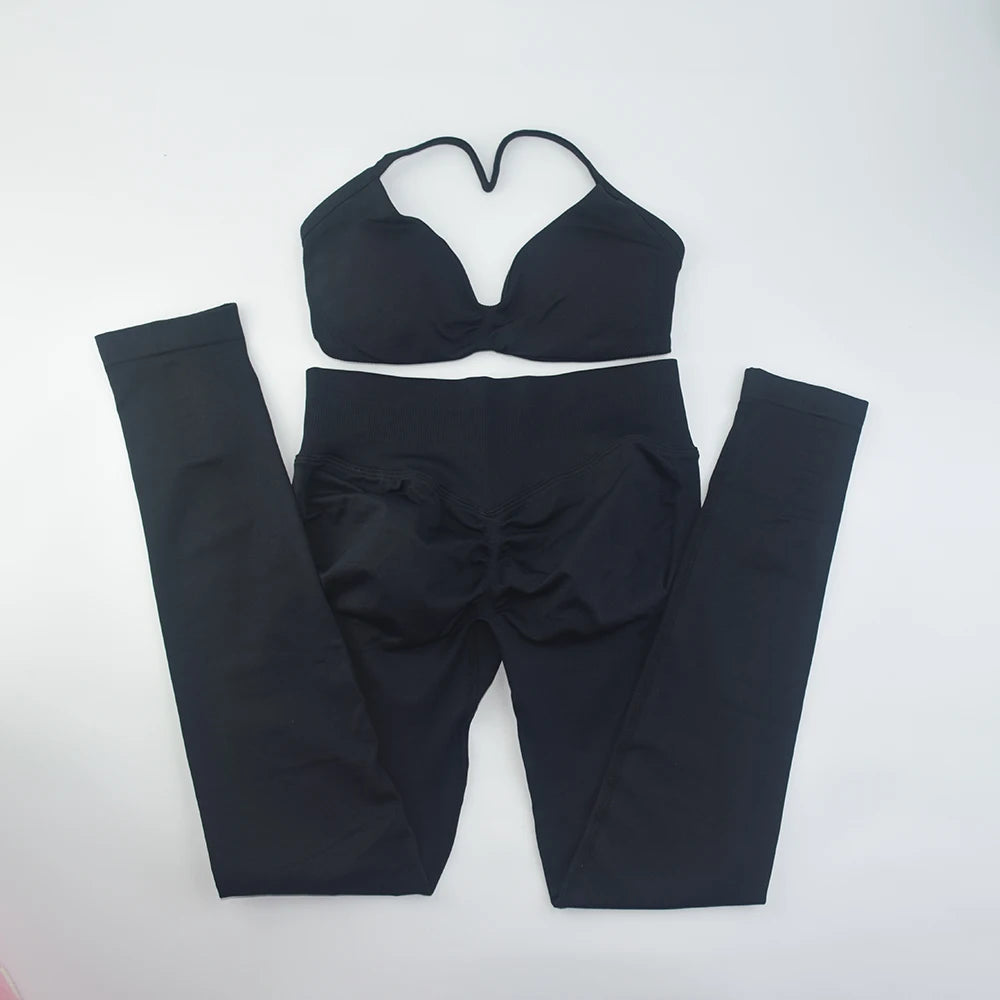 ALMASTRONG Women’s 2PCS Strappy Sports Bra Set – Seamless High-Support Gym Top