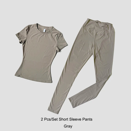 Quick-Drying Gym Leggings Set Sport Suit Short Sleeve Breathable