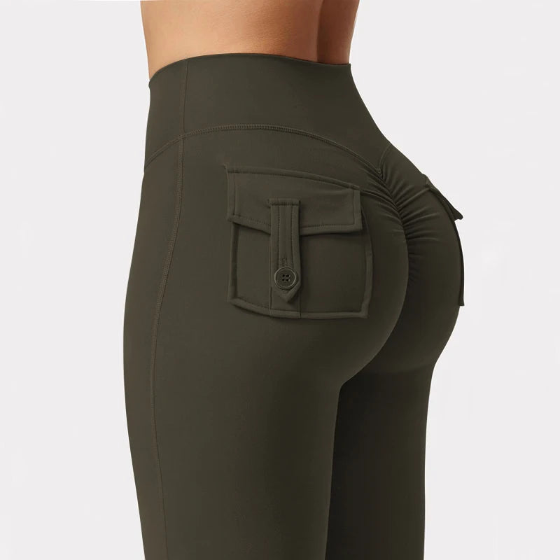 Women’s High Waisted Cargo Leggings – Booty Lift & Flare Fit