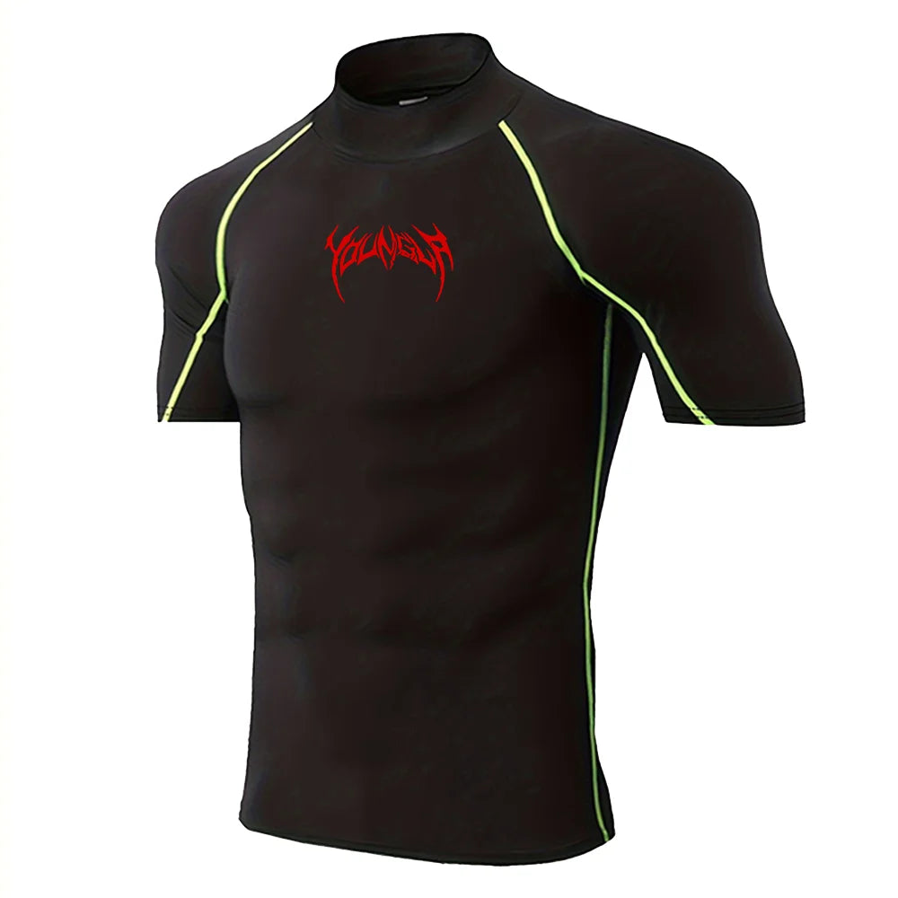 ALMASTRONG Men’s Gothic Compression T-Shirt – High-Neck Quick-Dry Training