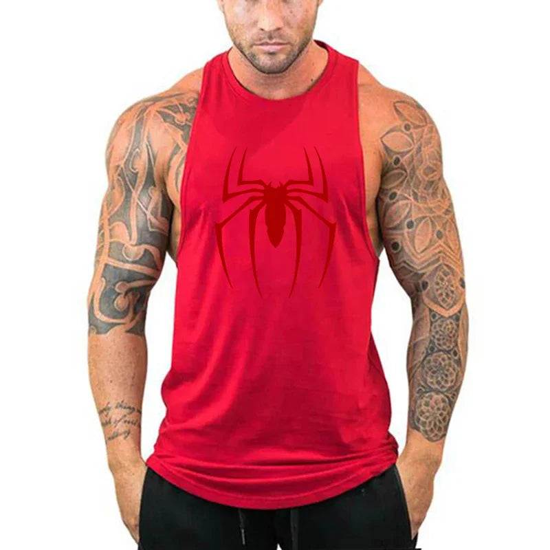 Red Spider Printed Running Tank Tops Gym Fitness Cotton Breathable