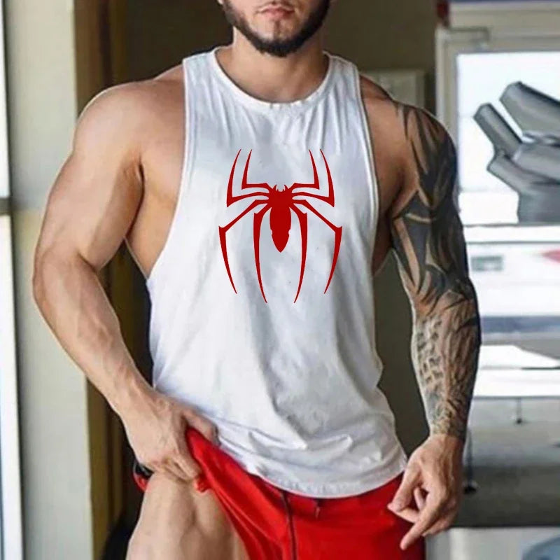 Red Spider Printed Running Tank Tops Gym Fitness Cotton Breathable