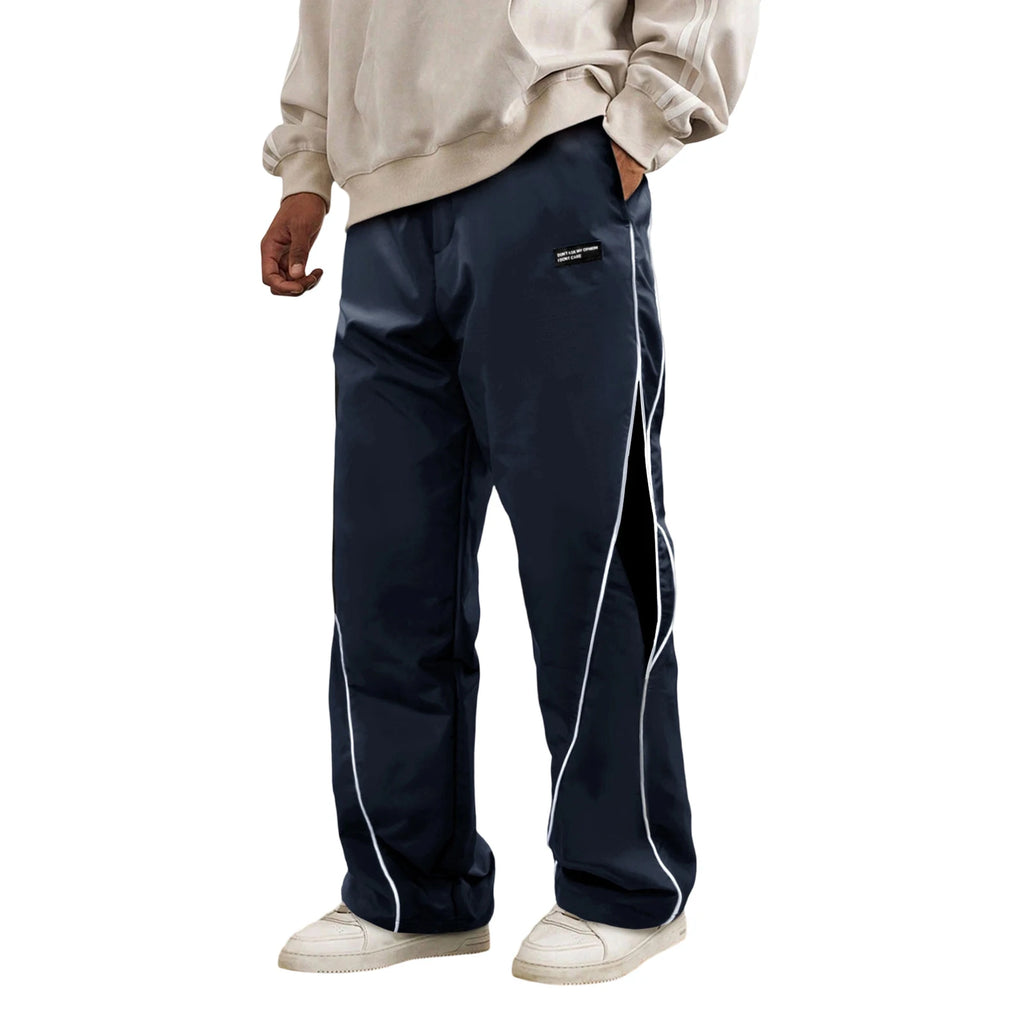 Men's Patchwork Wide Leg Pants Fashionable Casual Contrast Color Loose Sewing Elastic Waist Pants - ALMASTRONG