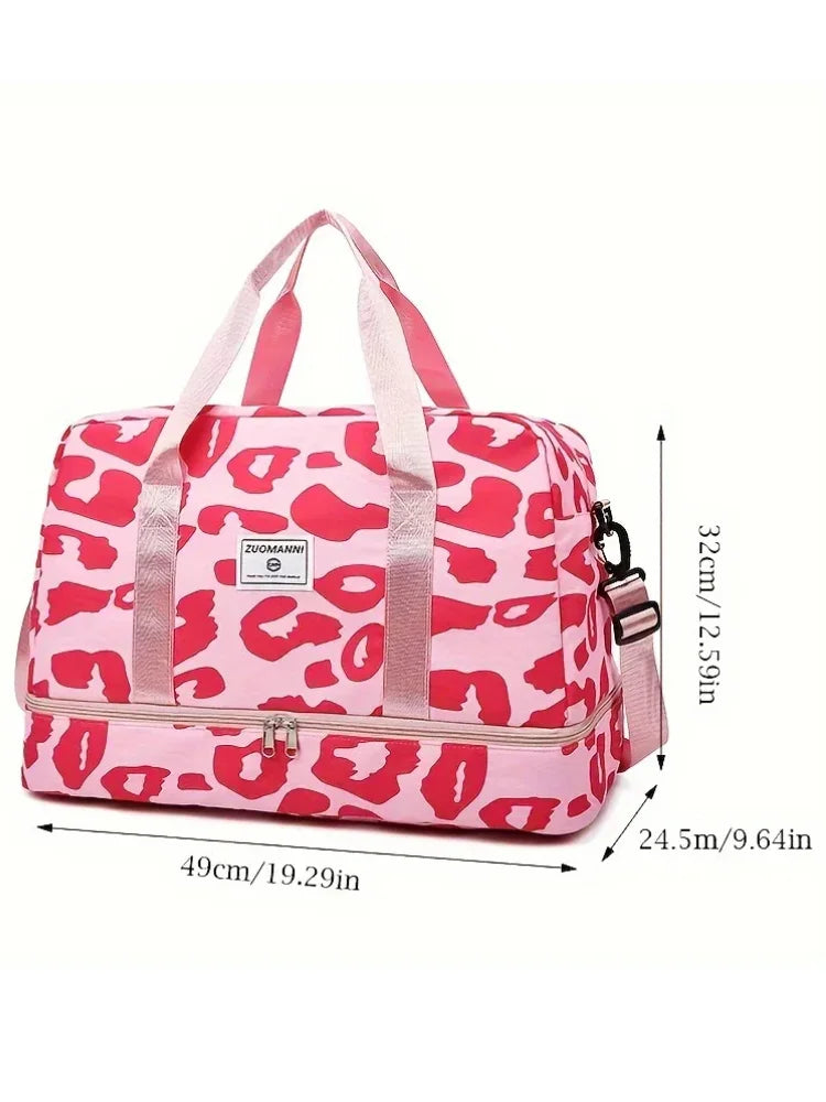 Spacious & Durable Women's Carry-On Travel Bag with Animal Print Nylon