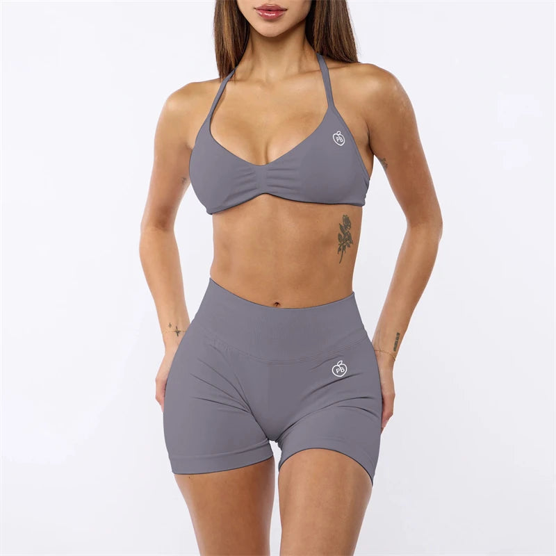 Bum Impact Bra and Shaping Short Set Women Backless Bra & Sports Shorts Sexy Female Seamless Yoga Sportswear Underwear Clothes - ALMASTRONG
