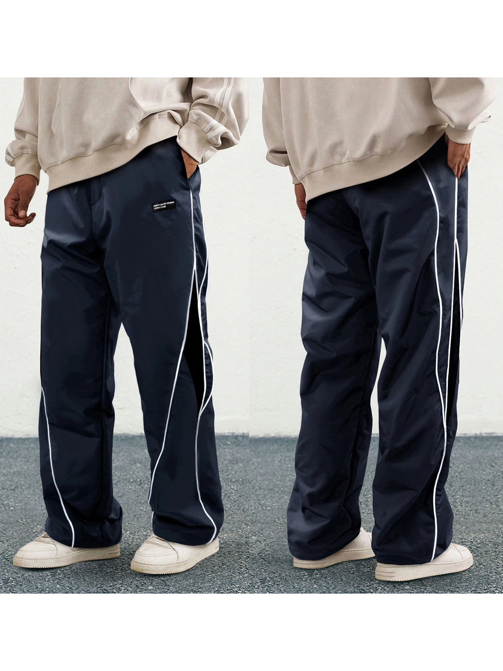 Men's Patchwork Wide Leg Pants Fashionable Casual Contrast Color Loose Sewing Elastic Waist Pants - ALMASTRONG