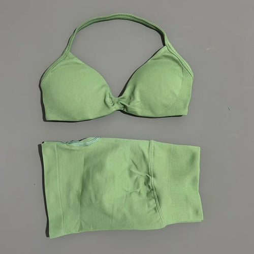 HISTELLO Gym Set 2 Piece Women Strappy Yoga Bra Top Workout Scrunch