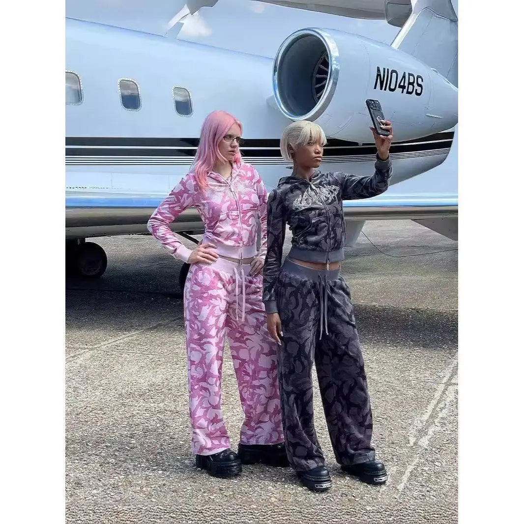 ALMASTRONG Women’s Vintage Camo Pants – Y2K Streetwear Hip-Hop Style