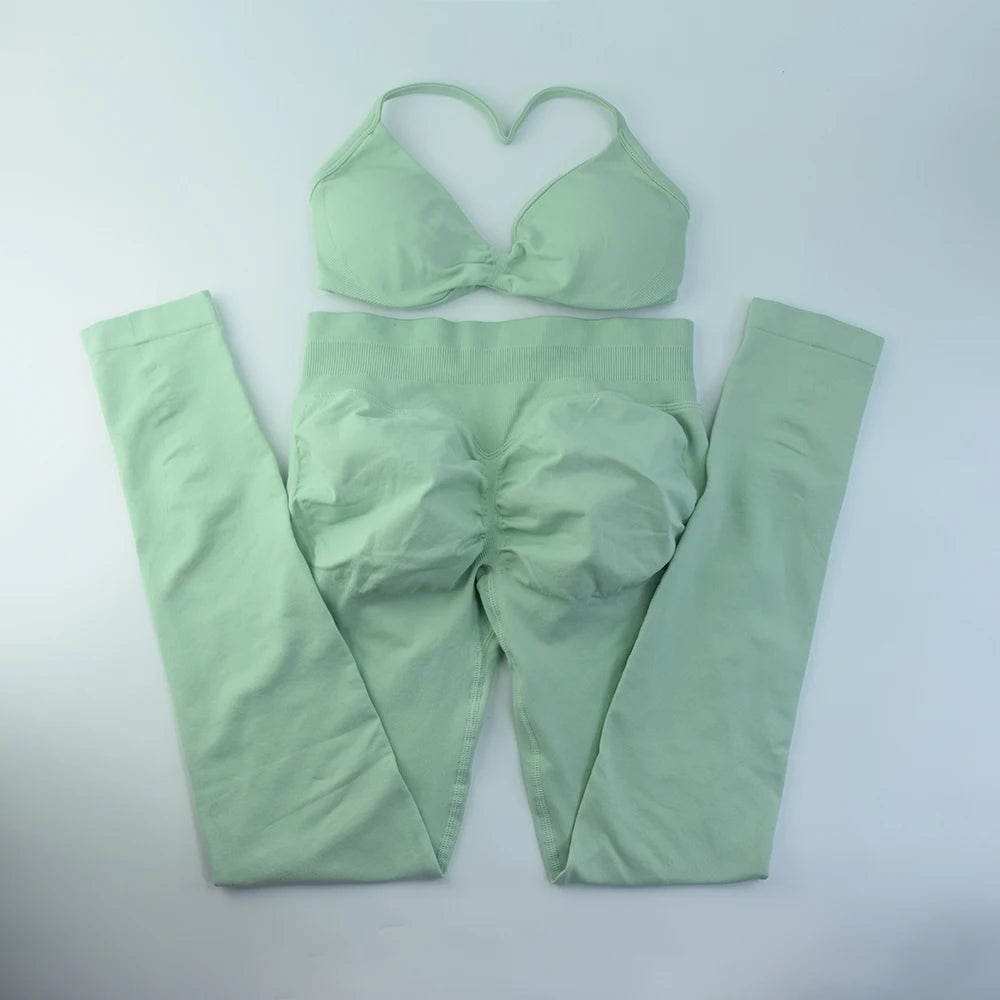 ALMASTRONG Women’s 2PCS Strappy Sports Bra Set – Seamless High-Support Gym Top