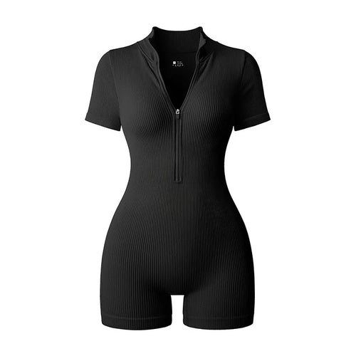 Women’s Yoga Jumpsuit 2025 – Short Sleeve Zipper Sportswear