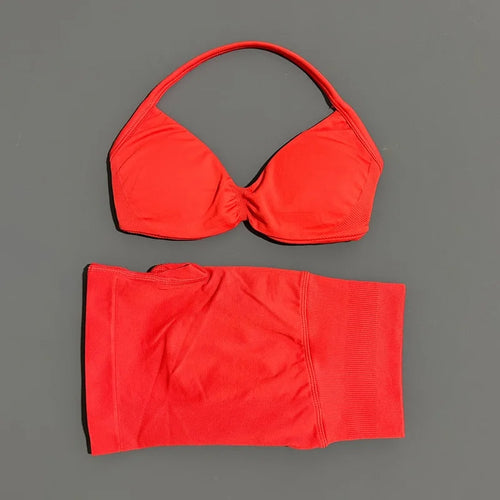 HISTELLO Gym Set 2 Piece Women Strappy Yoga Bra Top Workout Scrunch