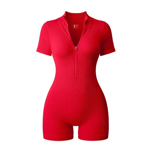 Women’s Yoga Jumpsuit 2025 – Short Sleeve Zipper Sportswear