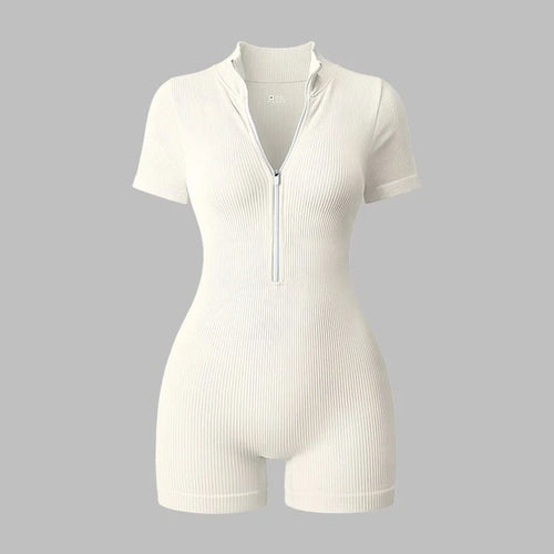 Women’s Yoga Jumpsuit 2025 – Short Sleeve Zipper Sportswear