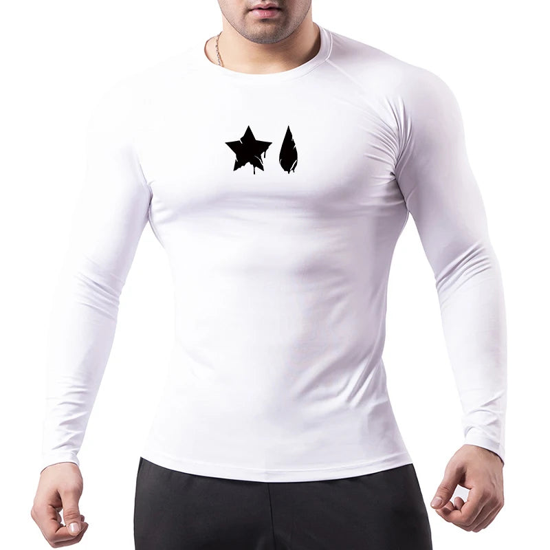 Spider Print Compression Shirt for Men Sporty Quick Dry Long Sleeve