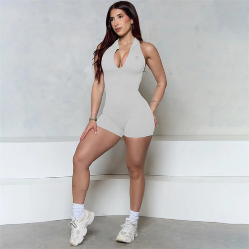 ALMASTRONG Women’s Zipper Scrunch Romper – Sleeveless Sporty Jumpsuit