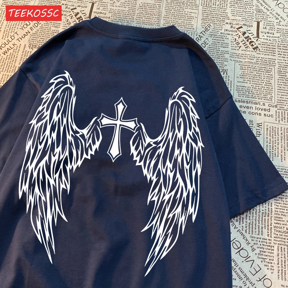 ALMASTRONG Women’s Casual Cotton T-Shirt – Funny Wings Print Oversized Tee