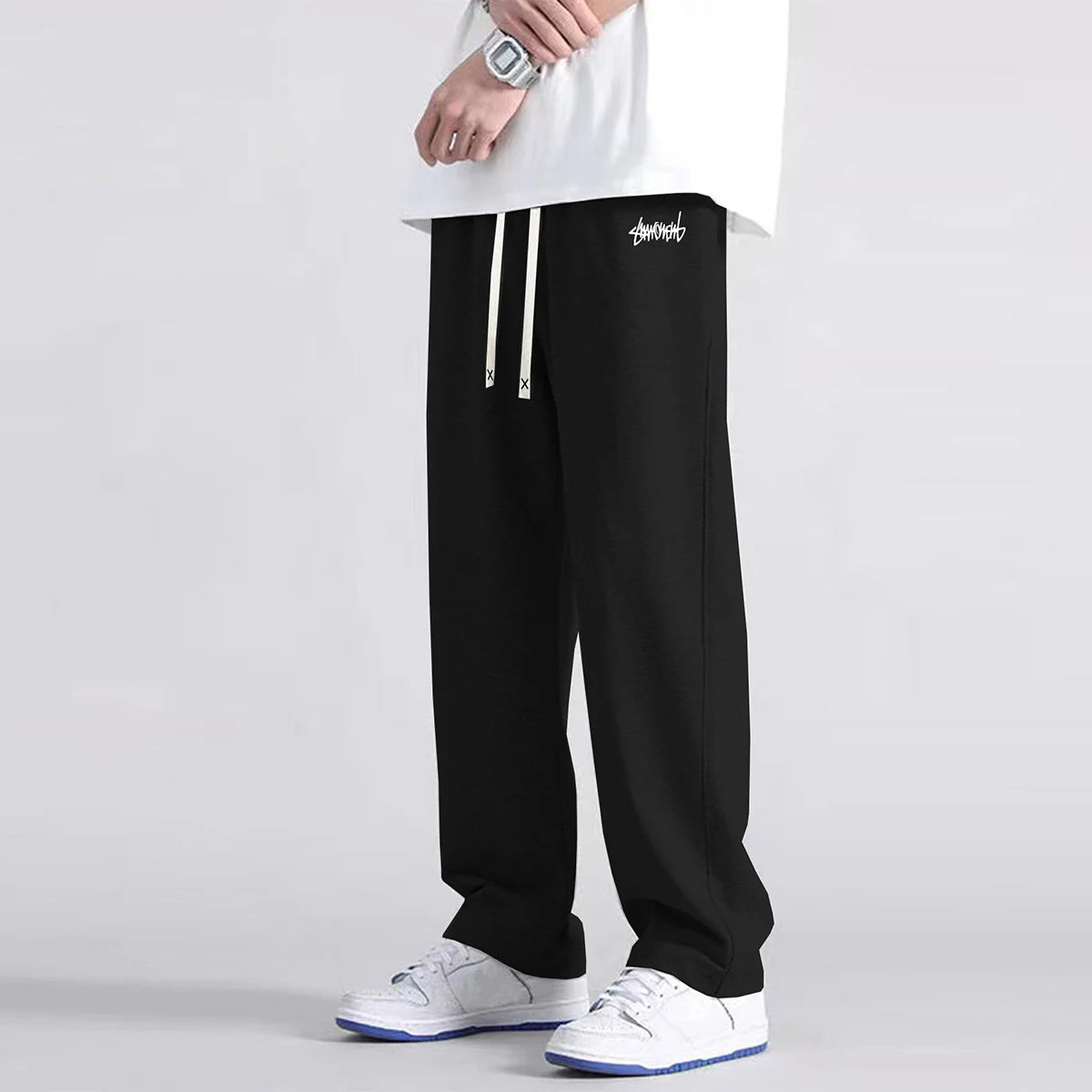 Men's solid color straight leg jogging pants, suitable for casual
