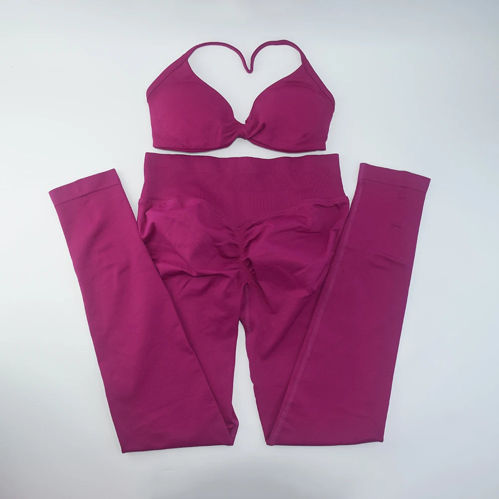 ALMASTRONG Women’s 2PCS Strappy Sports Bra Set – Seamless High-Support Gym Top