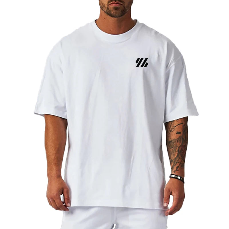 Summer Cotton Loose Oversized Half Sleeve Running T Shirt Men Sports