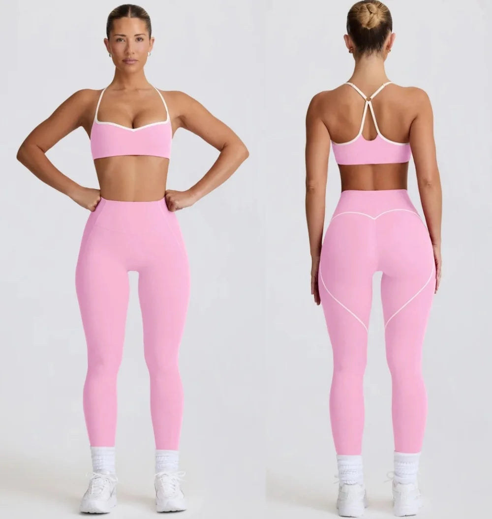 ALMASTRONG Women’s 2PCS Yoga Set – Peach Heart Hip-Lifting Crop Top & Pants