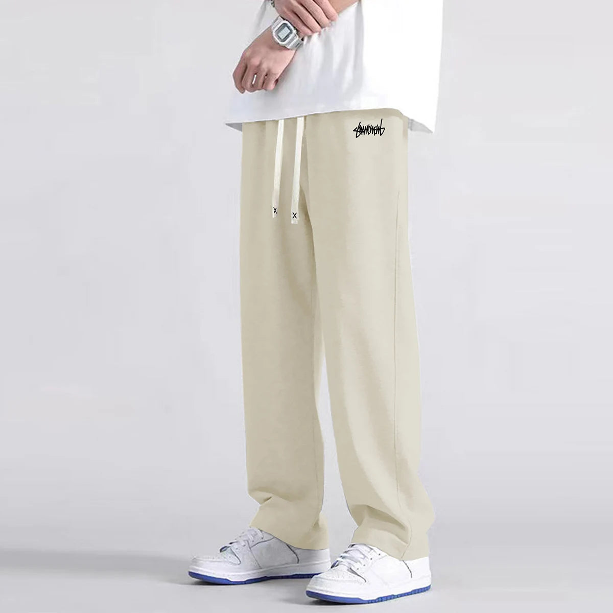Men's solid color straight leg jogging pants, suitable for casual