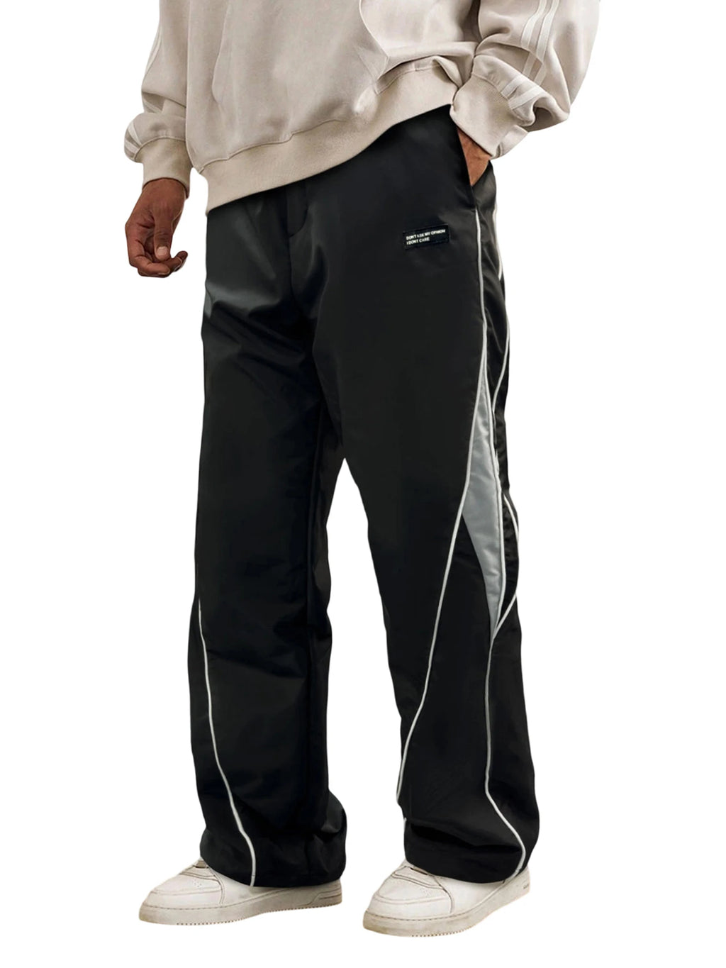 Men's Patchwork Wide Leg Pants Fashionable Casual Contrast Color Loose Sewing Elastic Waist Pants - ALMASTRONG